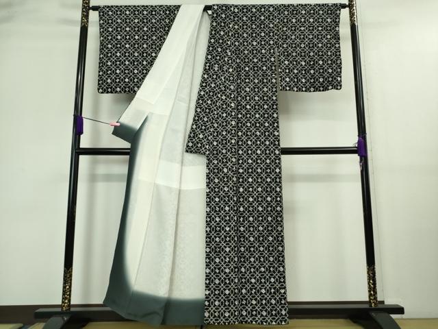 平和屋着物●極上 小紋 総絞り 輪繋ぎ 黒地 逸品 DZAA9619kh5