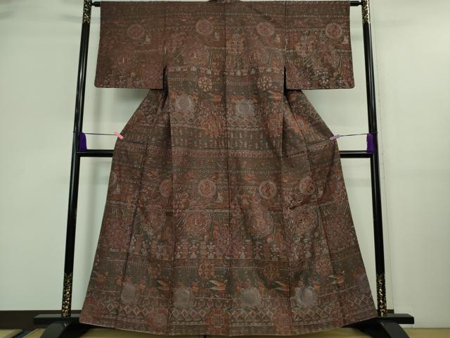 平和屋本店■極上 中国三大刺繍 スワトウ刺繍 汕頭刺繍 総刺繍 訪問着 紬地 古代人物壁画文様 逸品 DZAA9623kh5