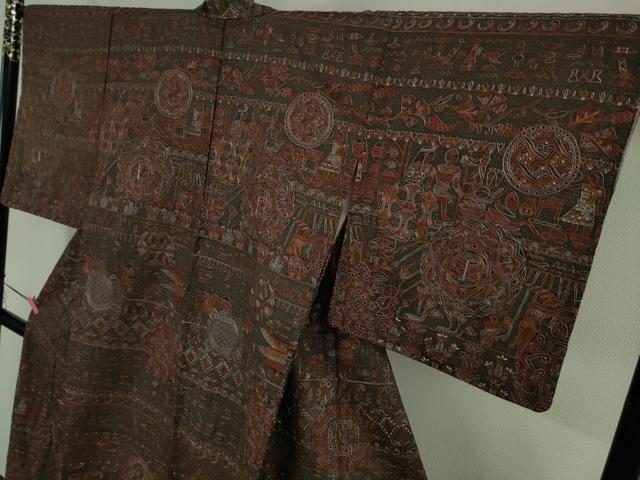 平和屋本店■極上 中国三大刺繍 スワトウ刺繍 汕頭刺繍 総刺繍 訪問着 紬地 古代人物壁画文様 逸品 DZAA9623kh5
