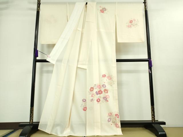 平和屋着物*極上 夏物 中国三大刺繍 スワトウ刺繍 汕頭刺繍 訪問着 絽 草花文 象牙色地 逸品 DZAA9642kh5