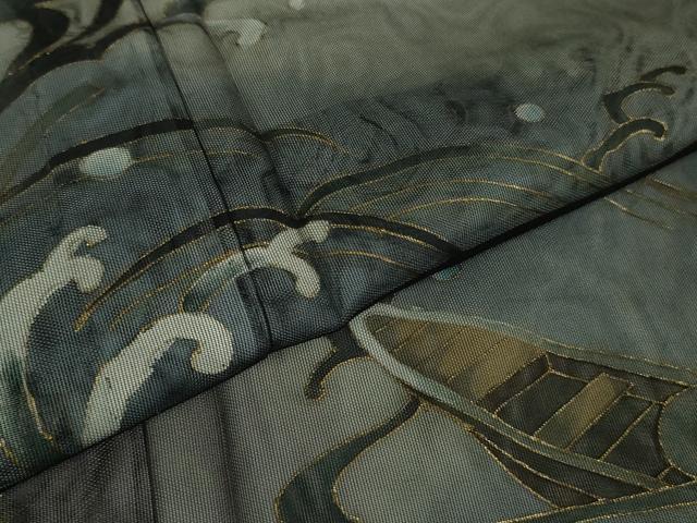 平和屋着物▽極上 訪問着 無双 紗袷 紗×紗 立波に舟 黒地 暈し染め 金彩 逸品 DZAA9653kh5