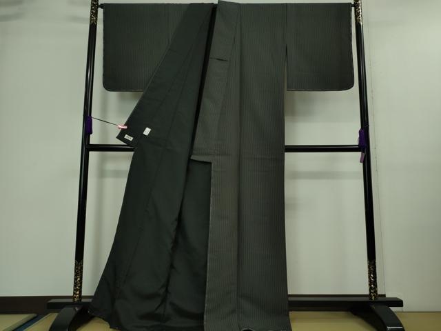 平和屋着物●極上 撫松庵 小紋 袷 縞 黒×藍墨茶色 洗える着物 逸品 未使用 DZAA9667kh5