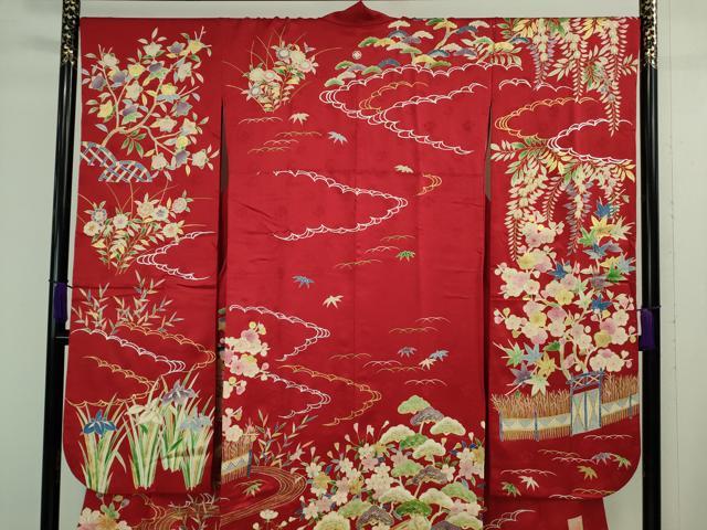 平和屋本店■極上 銀座新松 振袖 友禅 駒刺繍 風景花文 金彩 逸品 DZAA9694kh5