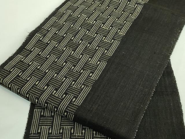 平和屋本店*極上 夏物 石川県指定無形文化財 能登上布 本麻手織上布 八寸名古屋帯 間道 黒地 麻 逸品 DZAA9705kh5