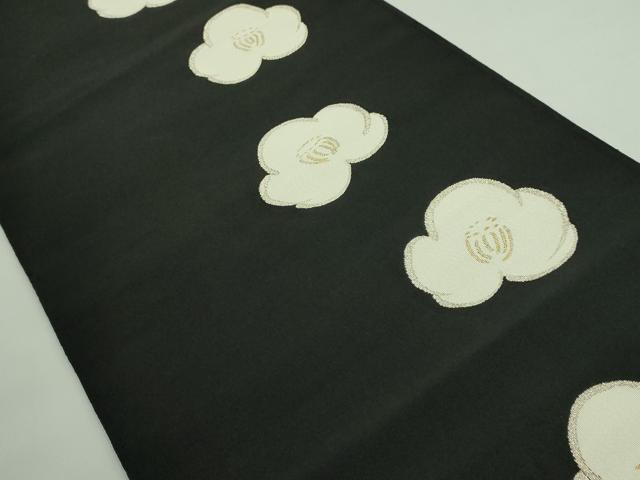 平和屋着物●極上 爪掻き本綴れ 八寸名古屋帯 舞梅文 黒地 金銀糸 逸品 DZAA9712kh5