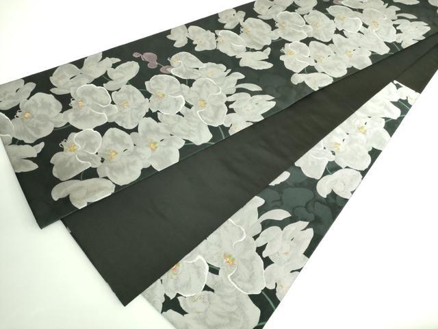 平和屋着物■極上 六通柄袋帯 胡蝶蘭 黒地 金糸 逸品 DZAA9771kh5