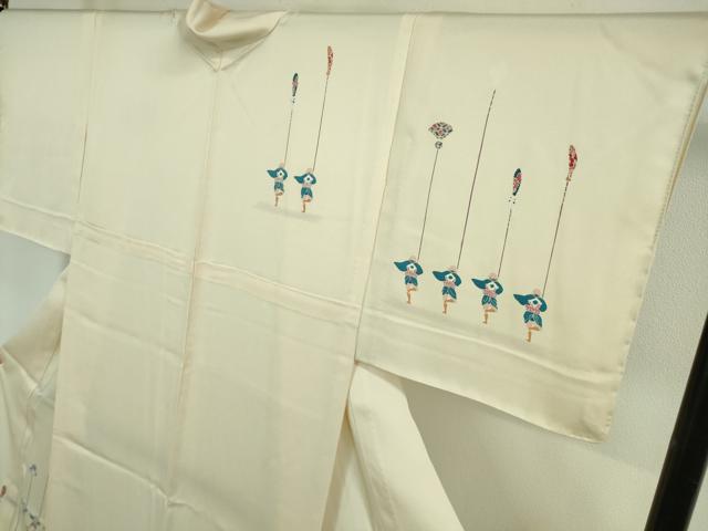 平和屋着物▽極上 訪問着 単衣 友禅 希少柄 日本の祭 竿燈祭 人物文 象牙色地 逸品 未使用 DZAA9835kh5