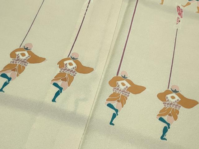 平和屋着物▽極上 訪問着 単衣 友禅 希少柄 日本の祭 竿燈祭 人物文 象牙色地 逸品 未使用 DZAA9835kh5