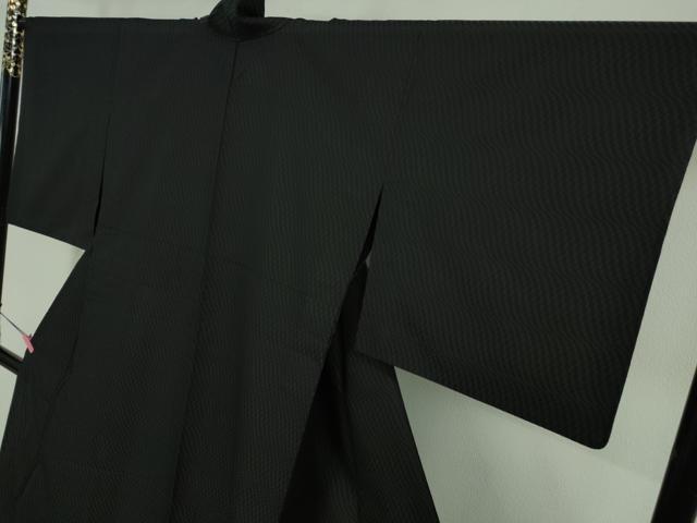 平和屋着物▽極上 お召 単衣 よろけ市松地紋 黒地 逸品 DZAA9837kh5