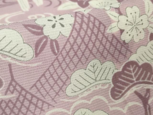 平和屋着物*極上 夏物 撫松庵 訪問着 紅梅織 渡橋風景花文 紅藤色地 セオアルファ 洗える着物 逸品 DZAA9848kh5