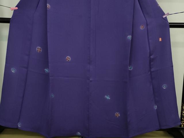 平和屋着物▽極上 北大路魯山人 小紋 単衣 魚 蟹 深紫色地 逸品 DZAA9849kh5