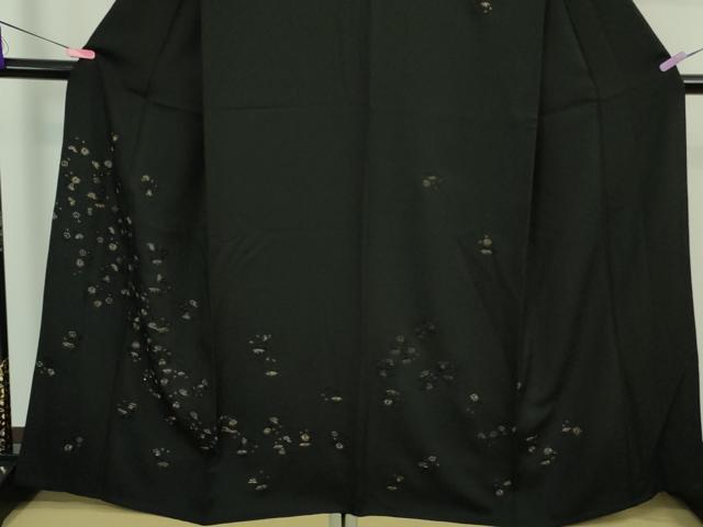 平和屋着物▽極上 訪問着 単衣 総刺繍 花丸文 黒地 金糸 逸品 未使用 DZAA9850kh5