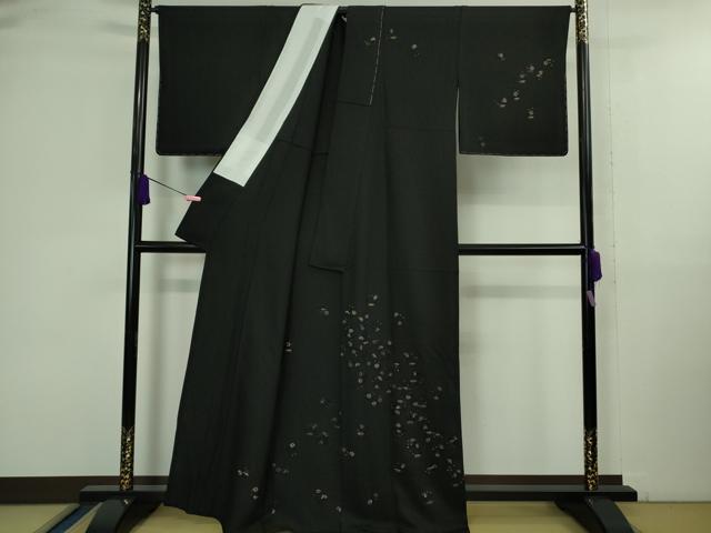 平和屋着物▽極上 訪問着 単衣 総刺繍 花丸文 黒地 金糸 逸品 未使用 DZAA9850kh5