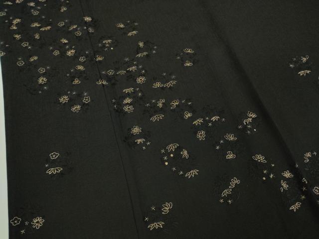 平和屋着物▽極上 訪問着 単衣 総刺繍 花丸文 黒地 金糸 逸品 未使用 DZAA9850kh5