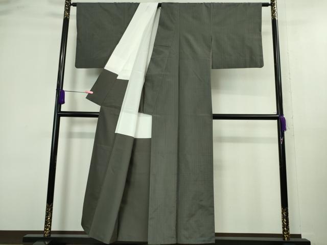 平和屋本店●希少 室町加納 士乎路紬 色無地 藍墨茶色 反端付き 逸品 DZAA9855kh6