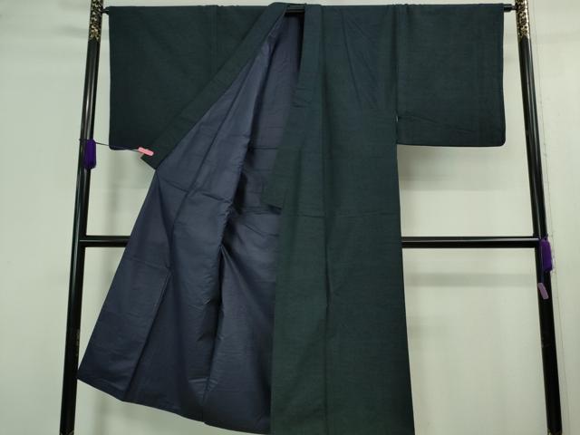 平和屋着物●極上 男性 紬 アンサンブル 色無地 濃藍色 逸品 DZAA9860kh5