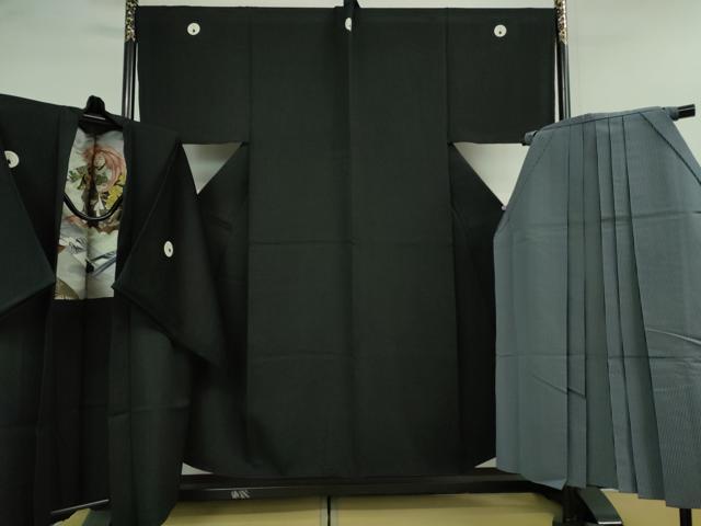 平和屋本店■極上 男性 黒紋付 長羽織・行灯袴セット 逸品 DZAA9875kh5
