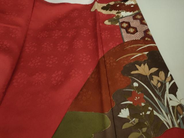 平和屋本店■極上 皇室献上作家 藤井寛 振袖 山路霞に百花の図 金彩 色紙付き 逸品 DZAA9890kh5