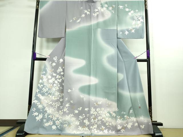 平和屋本店■極上 訪問着 紫翠刺繍 総刺繍 作家物 舞花文 暈し染め 金糸 逸品 DZAA9891kh5