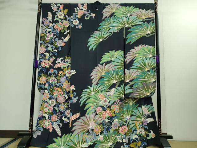 平和屋本店■極上 振袖 友禅 作家物・泰和 松花文 藍鉄色地 逸品 DZAA9893kh5