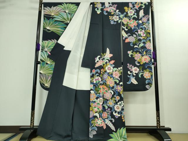 平和屋本店■極上 振袖 友禅 作家物・泰和 松花文 藍鉄色地 逸品 DZAA9893kh5