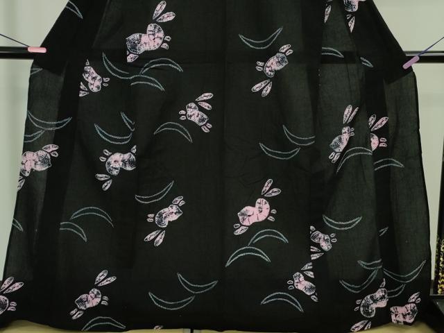 平和屋着物∴極上 夏物 浴衣 有松鳴海絞り 兎 ウサギ 黒地 綿 逸品 未使用 DZAA9942kh5