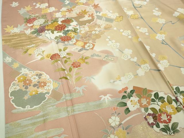 平和屋本店■極上 創業460年・千總 訪問着 駒刺繍 雪輪吉祥花文 暈し染め 金彩 逸品 DZAA9961kh5
