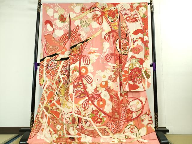 平和屋本店●極上 アンティーク 大正ロマン 振袖 駒刺繍 几帳吉祥花文 金彩 逸品 DZAA9973kh5
