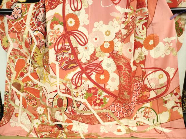 平和屋本店●極上 アンティーク 大正ロマン 振袖 駒刺繍 几帳吉祥花文 金彩 逸品 DZAA9973kh5