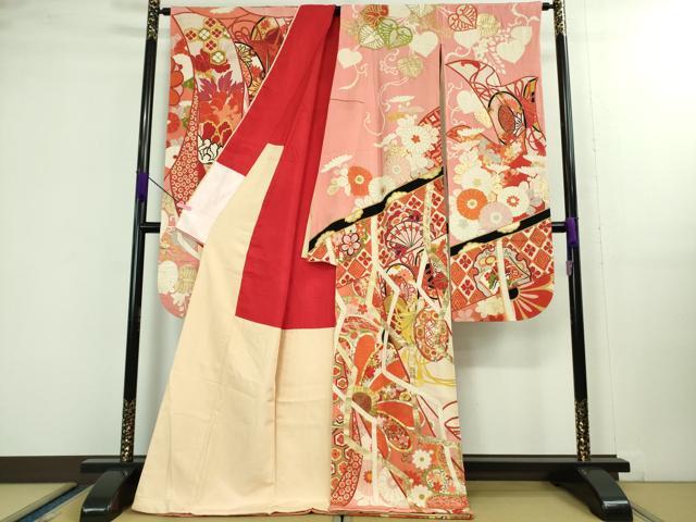 平和屋本店●極上 アンティーク 大正ロマン 振袖 駒刺繍 几帳吉祥花文 金彩 逸品 DZAA9973kh5