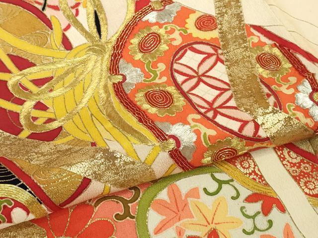 平和屋本店●極上 アンティーク 大正ロマン 振袖 駒刺繍 几帳吉祥花文 金彩 逸品 DZAA9973kh5