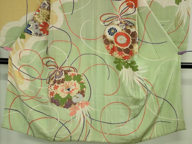 平和屋着物■極上 アンティーク 大正ロマン 七五三 女の子 7歳 祝着 刺繍 花薬玉 逸品 DZAA9980kh5