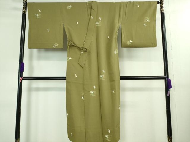 平和屋着物■極上 道中着 単衣 ロング丈 兎 ウサギ 芒 青朽葉色地 逸品 DZAA9982kh5