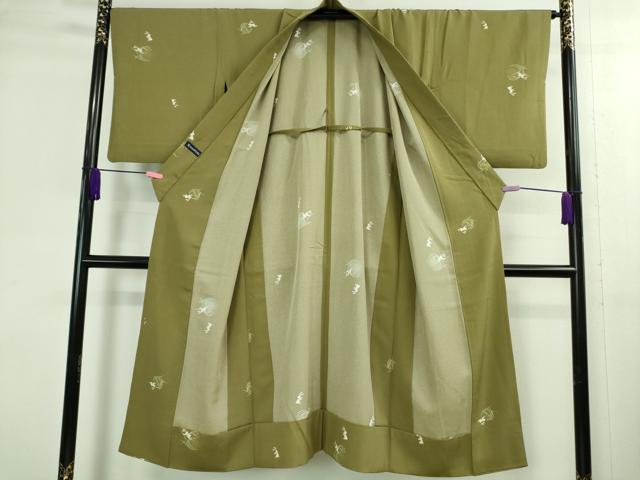 平和屋着物■極上 道中着 単衣 ロング丈 兎 ウサギ 芒 青朽葉色地 逸品 DZAA9982kh5