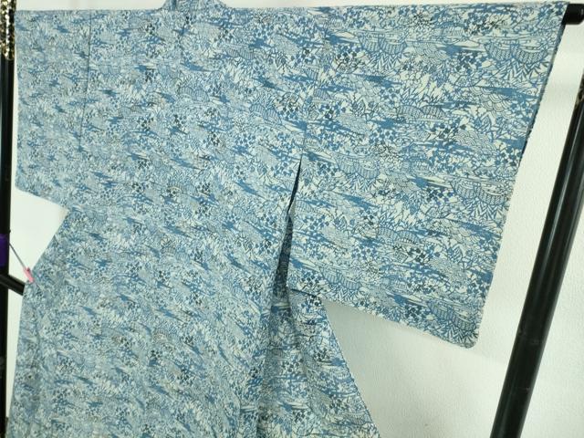 平和屋着物*極上 夏物 本藍 型絵染 小紋 絽 風景花文 逸品 DZAA9985kh5