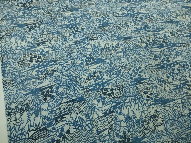 平和屋着物*極上 夏物 本藍 型絵染 小紋 絽 風景花文 逸品 DZAA9985kh5