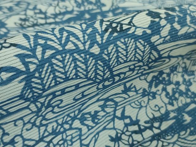 平和屋着物*極上 夏物 本藍 型絵染 小紋 絽 風景花文 逸品 DZAA9985kh5