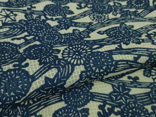 平和屋着物∴極上 夏物 小紋・浴衣兼用 綿紅梅 流水菊花文 逸品 DZAA9990kh5