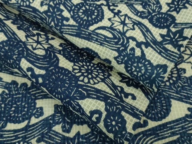 平和屋着物∴極上 夏物 小紋・浴衣兼用 綿紅梅 流水菊花文 逸品 DZAA9990kh5