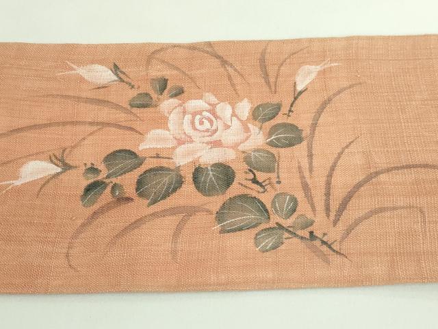 平和屋着物■極上 夏物 九寸名古屋帯 手描き 枝花文 薔薇 麻 逸品 DZAB0015kh5