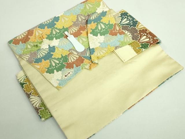 平和屋着物●極上 西陣 川島織物 つけ帯 唐織 花青海波 三越扱い 逸品 DZAB0037kh5