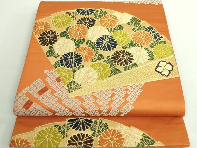 平和屋着物●極上 西陣 白綾苑大庭 六通柄袋帯 檜扇花文 金糸 逸品 DZAB0061kh5