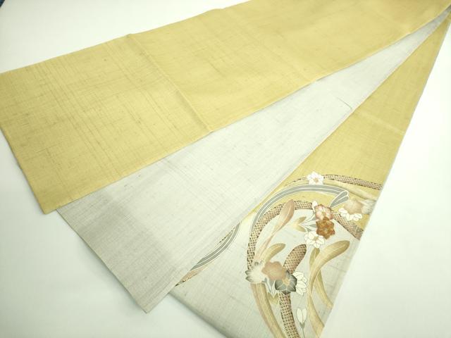 平和屋本店■極上 染織の名門 しょうざん 生紬 太鼓柄袋帯 スリーシーズン帯 駒刺繍 花丸文 金糸 証紙付き 逸品 DZAB0081kh5