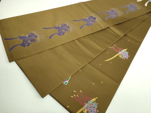 平和屋本店■極上 世界的人形師 辻村寿三郎 ジュサブロー 太鼓柄袋帯 花兎 薄い憲法黒茶色地 金銀糸 逸品 DZAB0082kh5
