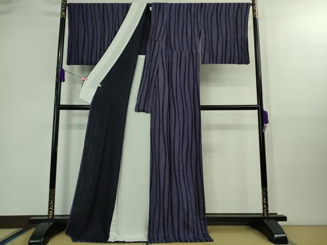 平和屋着物*極上 夏物 小紋 紋紗 よろけ縞 ロング丈 逸品 DZAB0130kh5