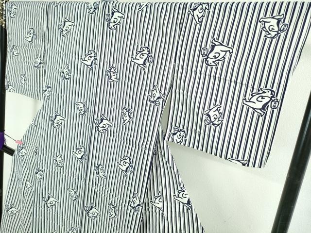 平和屋着物∴希少 夏物 浴衣 綿 黄桜 カッパ 河童 高島屋扱い 逸品 DZAB0131kh5