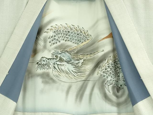 平和屋本店■極上 男性 本場大島紬 白大島 長羽織 羽裏・龍 逸品 DZAB0142kh5