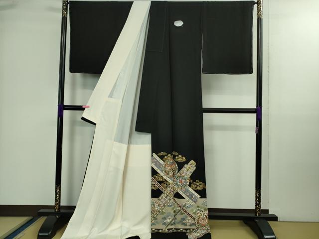 平和屋着物●極上 中国三大刺繍 蘇州刺繍 スワトウ刺繍 汕頭刺繍 黒留袖 ロング丈 正倉院草花文 金糸 逸品 未使用 DZAB0168kh5