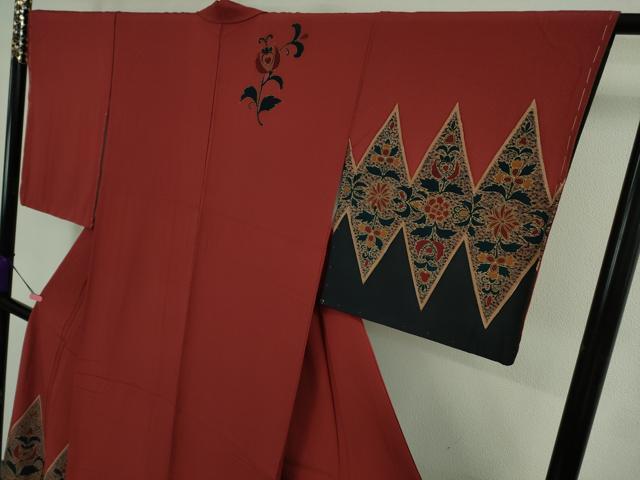 平和屋着物●極上 ファッションデザイナー HIROKO KOSHINO コシノヒロコ 訪問着 草花文 赤紅色地 金彩 逸品 未使用 DZAB0183kh5