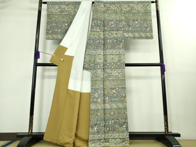平和屋本店■極上 中国三大刺繍 スワトウ刺繍 汕頭刺繍 訪問着 エジプト壁画文様 金糸 逸品 DZAB0194kh5